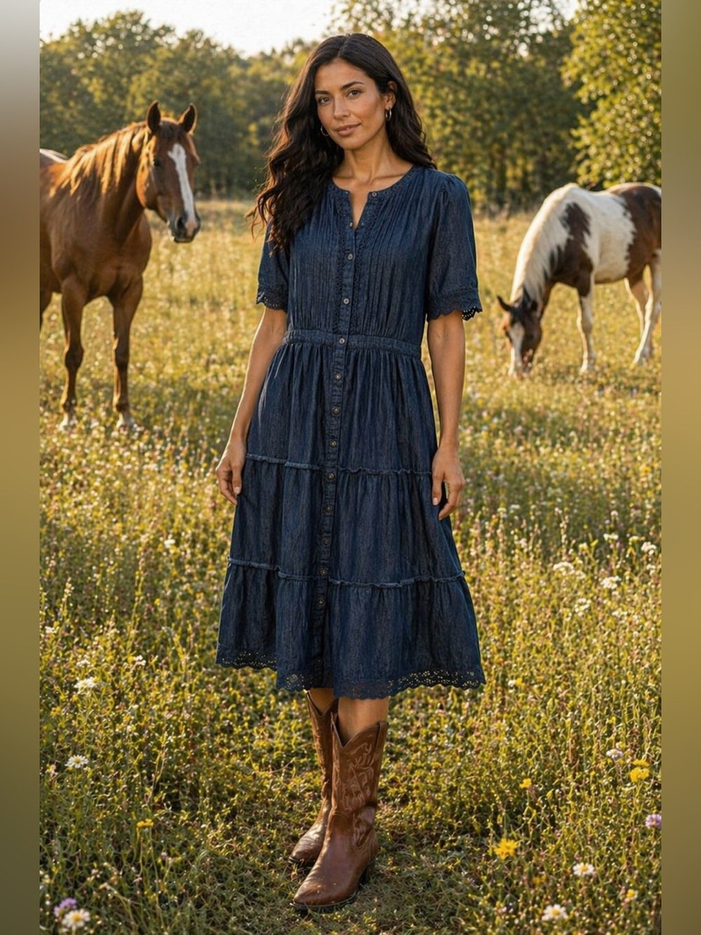 GAP Love Shack Denim Tiered Midi Dress